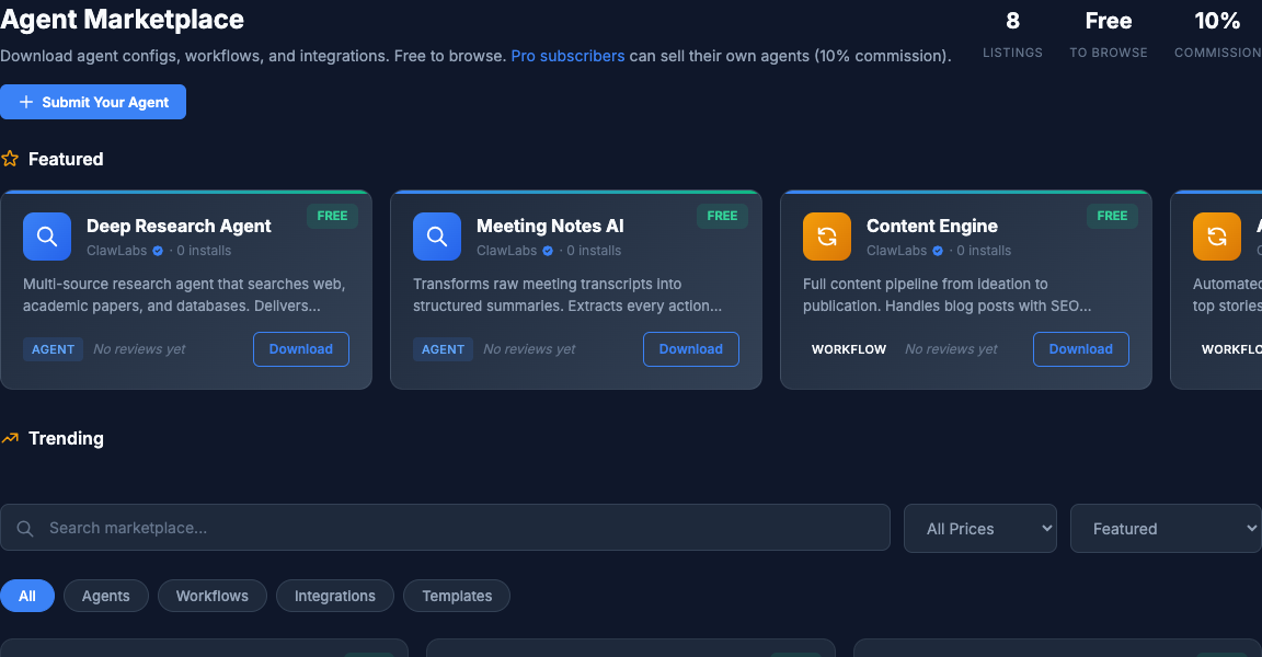 ClawSpace Agent Marketplace